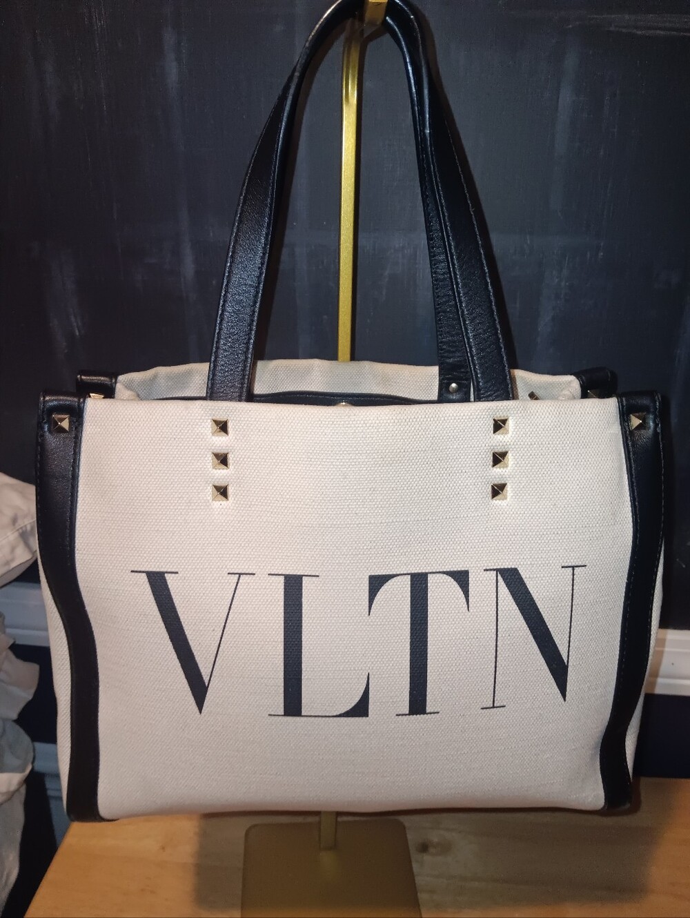 Valentino Garavani VLTN Canvas Tote in Black and Cream